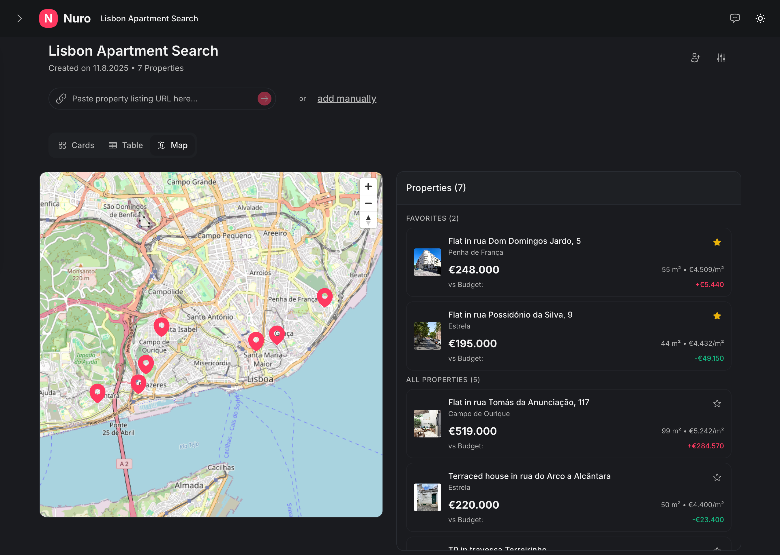 Property Search Interface - Dark Mode